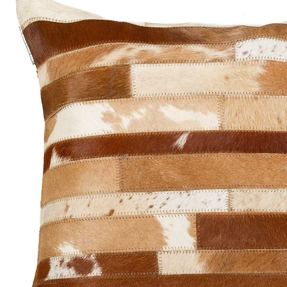 18" Brown and White Cowhide Throw Pillow-3