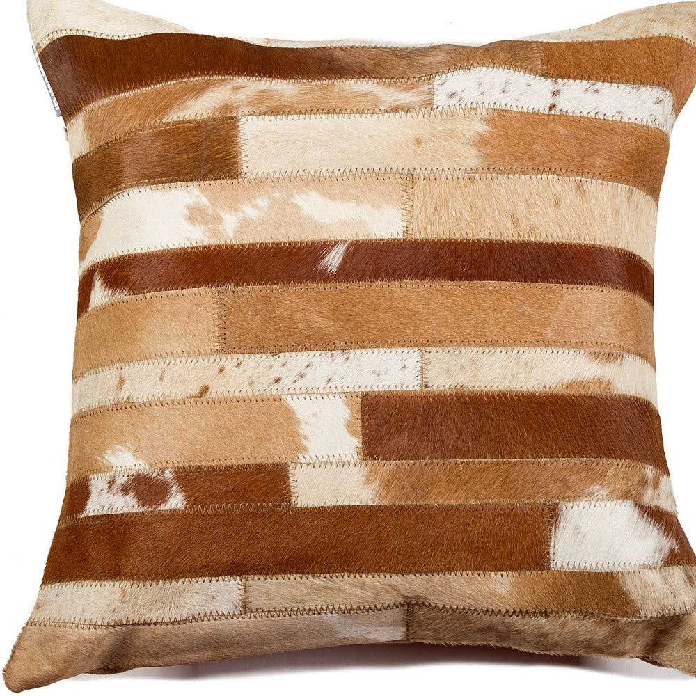 18" Brown and White Cowhide Throw Pillow-4