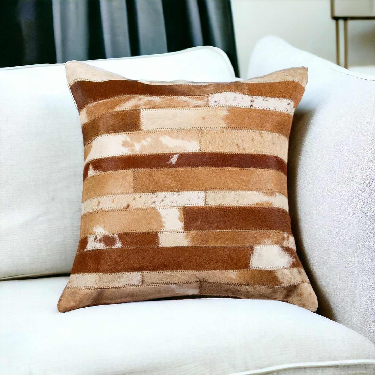 18" Brown and White Cowhide Throw Pillow-1