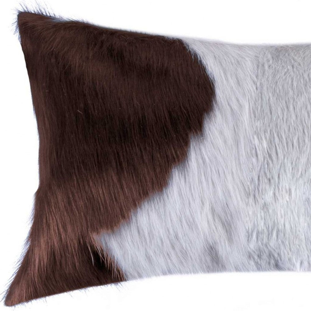 12" X 20" Brown and White Cowhide Throw Pillow-4