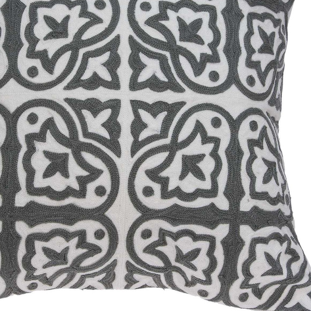 20" X 7" X 20" Traditional Gray And White Cotton Pillow Cover With Poly Insert-6