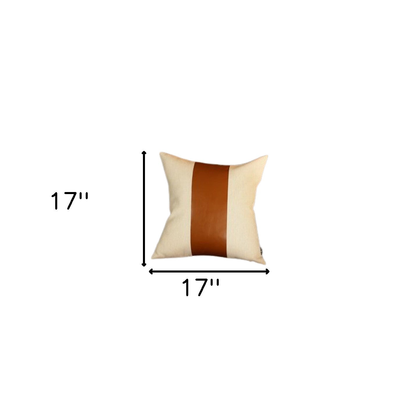 17" Ivory And Brown Fabric And Faux Leather Throw Pillow Cover-4