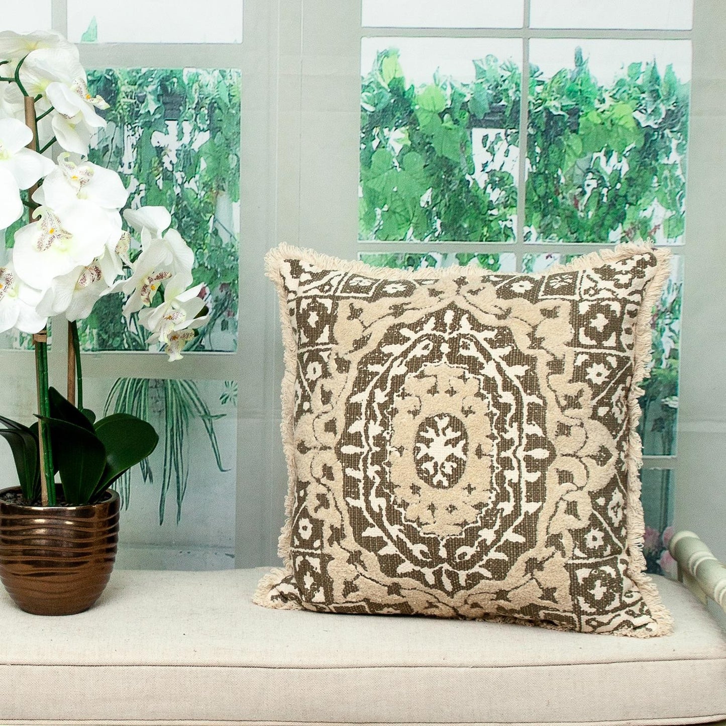 Boho Garland Beige and Dark Brown Decorative Accent Pillow-6
