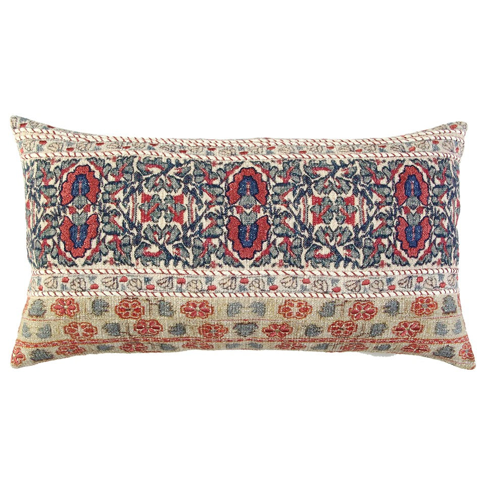 Red Beige Patterned Panel Lumbar Pillow-0