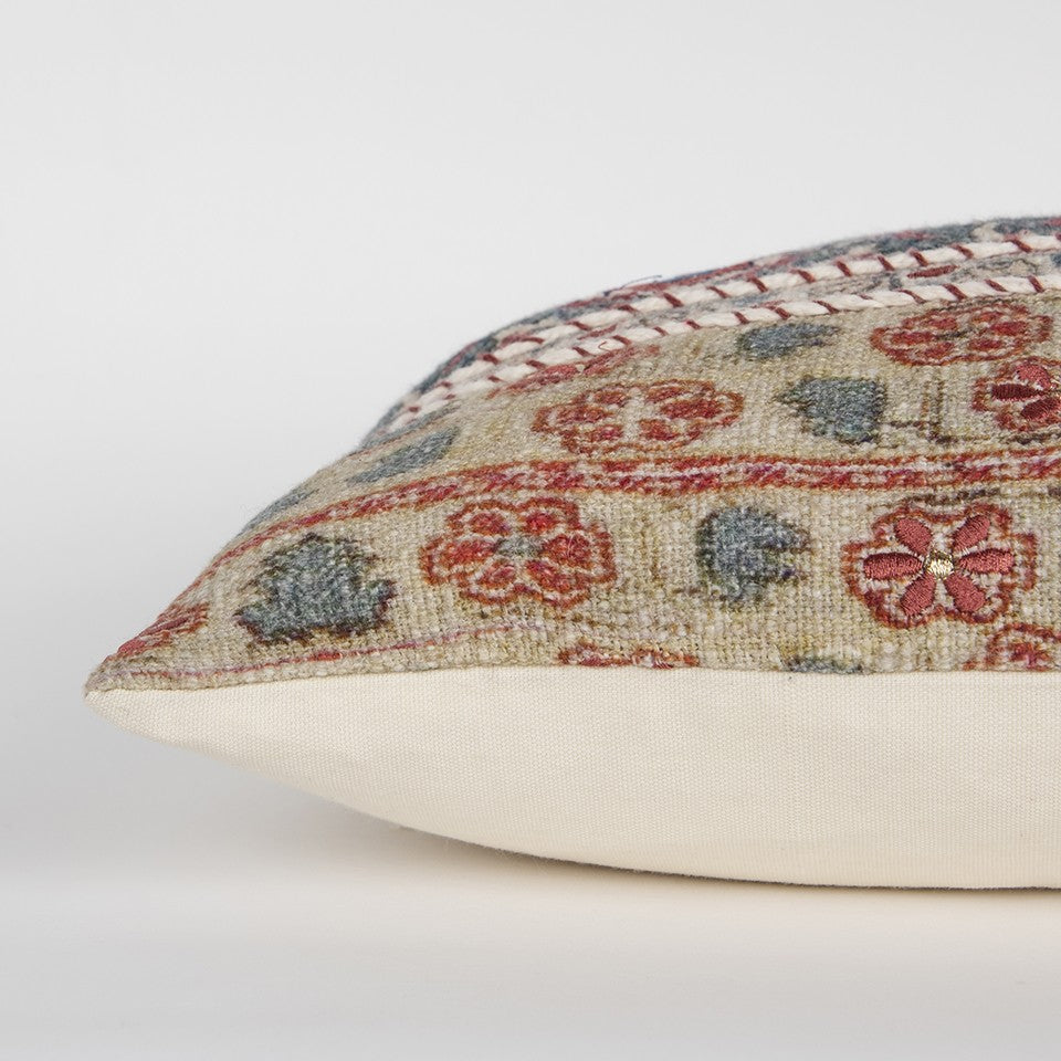 Red Beige Patterned Panel Lumbar Pillow-2