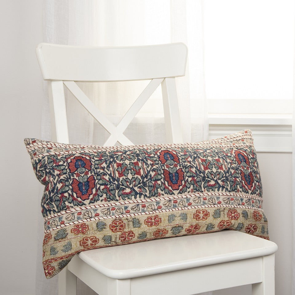 Red Beige Patterned Panel Lumbar Pillow-3