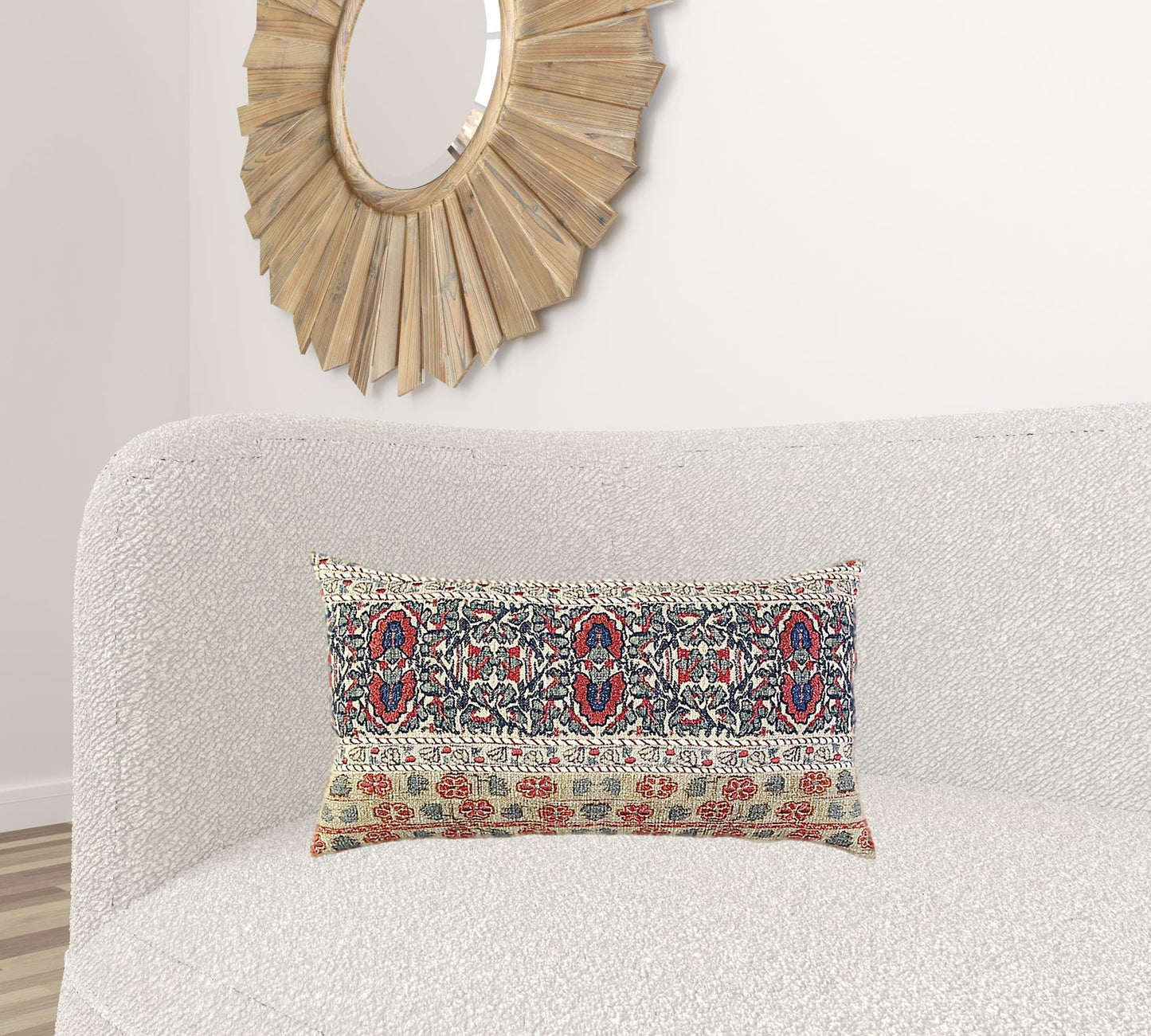 Red Beige Patterned Panel Lumbar Pillow-1