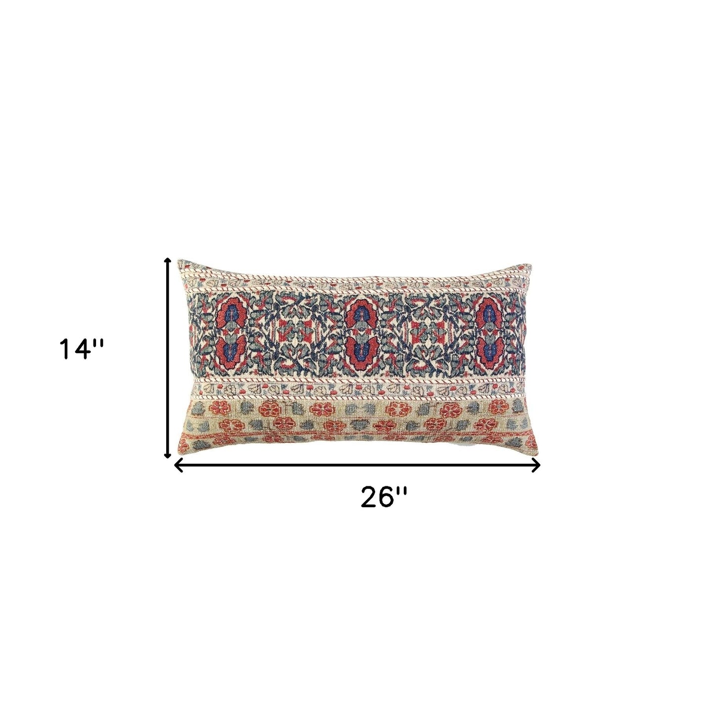 Red Beige Patterned Panel Lumbar Pillow-4