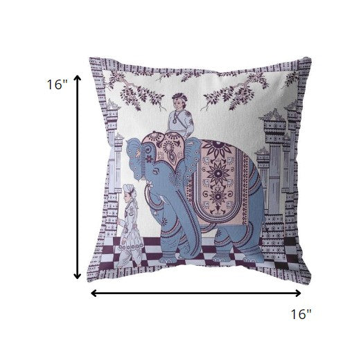 16” Blue Purple Ornate Elephant Zippered Suede Throw Pillow-5