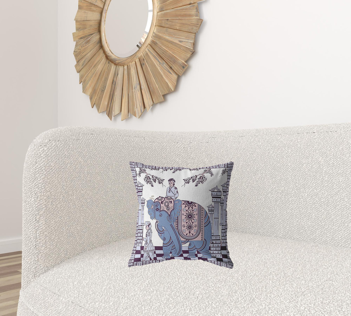 16” Blue Purple Ornate Elephant Zippered Suede Throw Pillow-2