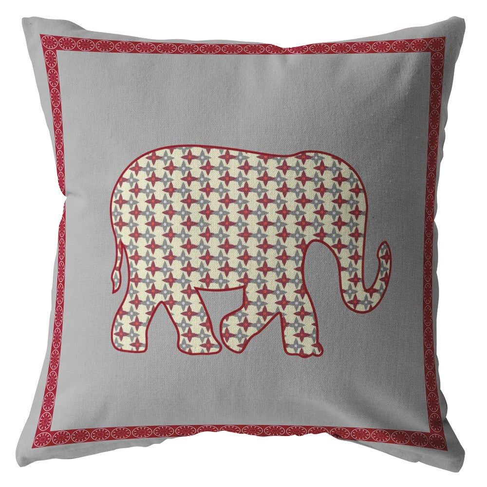 16” Red Gray Elephant Zippered Suede Throw Pillow-0