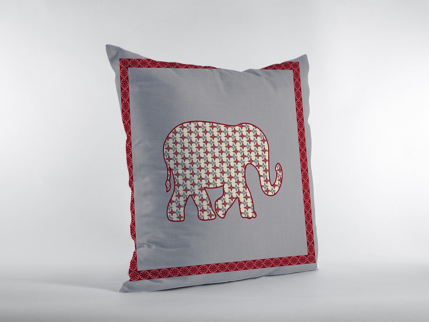 16” Red Gray Elephant Zippered Suede Throw Pillow-1