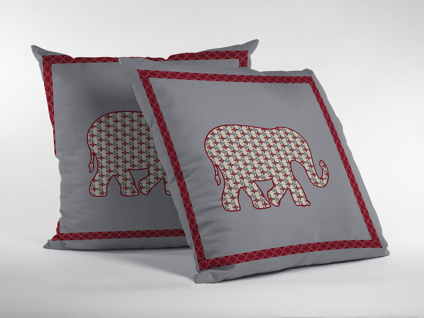 16” Red Gray Elephant Zippered Suede Throw Pillow-3