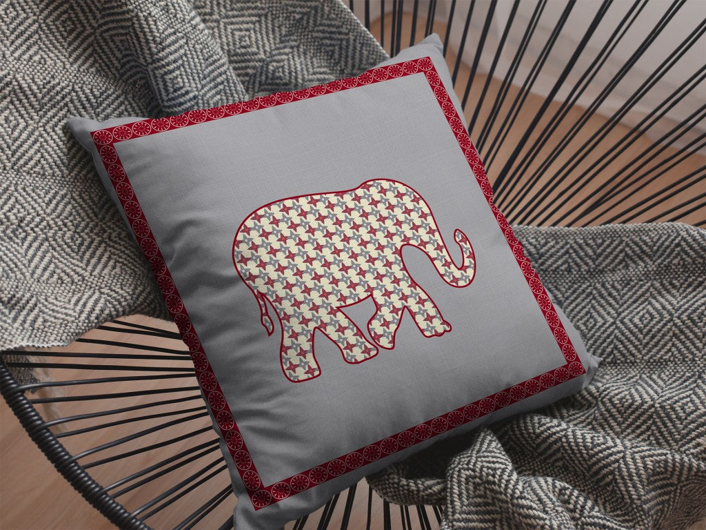 16” Red Gray Elephant Zippered Suede Throw Pillow-4