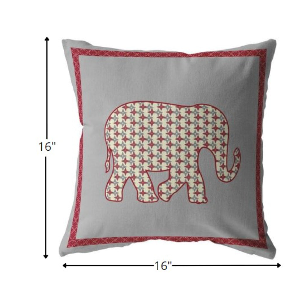 16” Red Gray Elephant Zippered Suede Throw Pillow-5