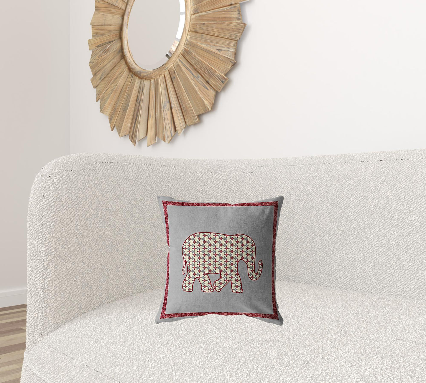 16” Red Gray Elephant Zippered Suede Throw Pillow-2