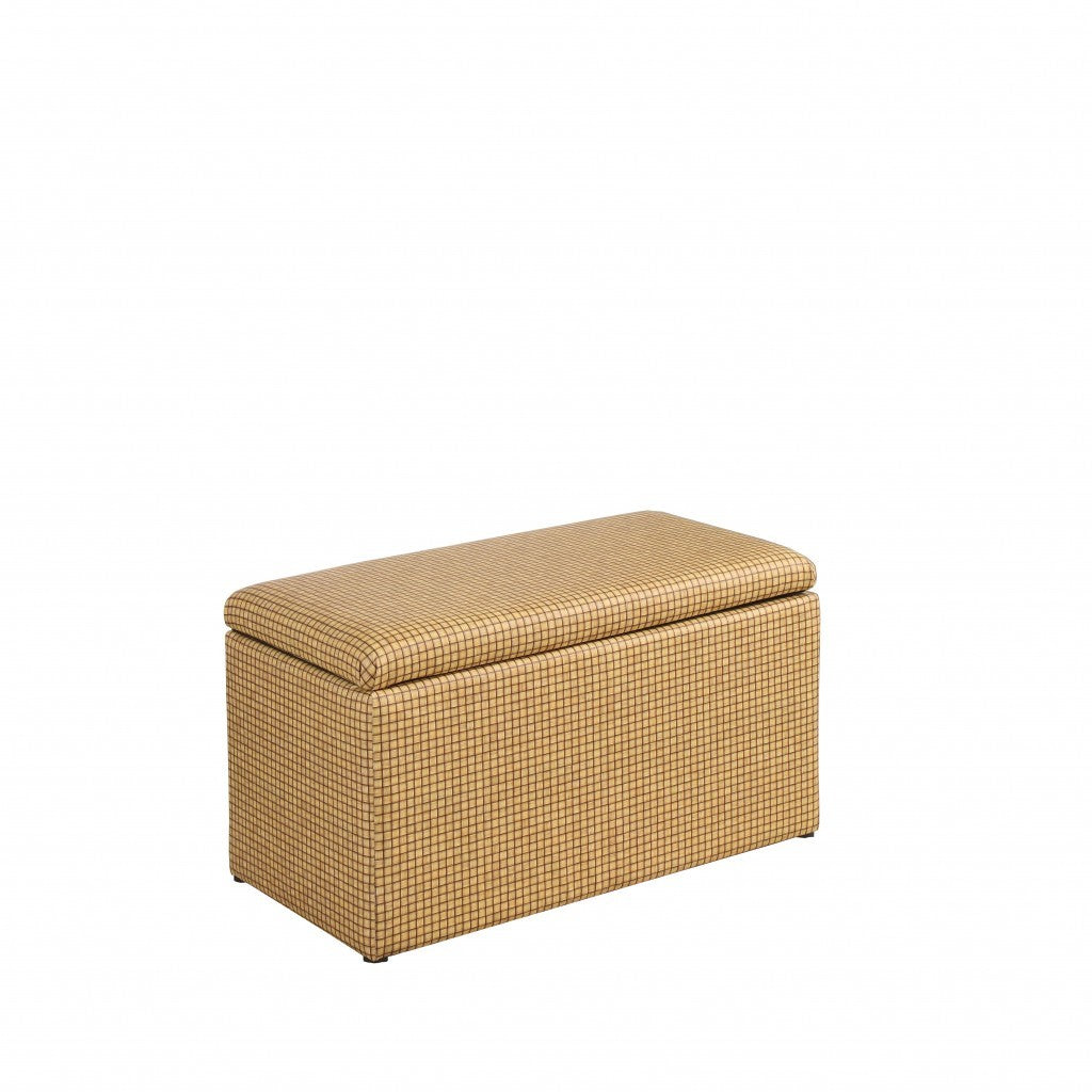 17" Yellow and Brown Upholstered Faux Leather Bench with Flip top-2