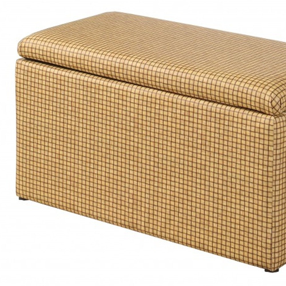 17" Yellow and Brown Upholstered Faux Leather Bench with Flip top-4