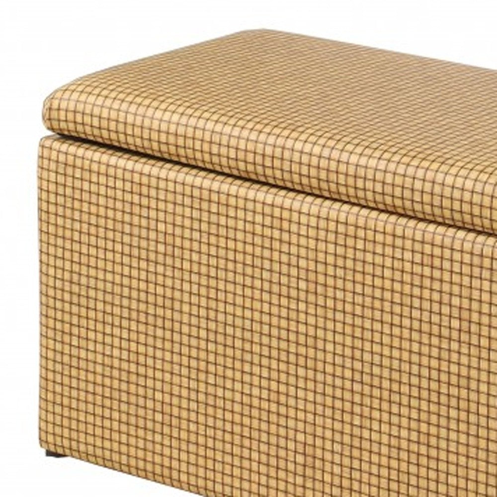 17" Yellow and Brown Upholstered Faux Leather Bench with Flip top-5
