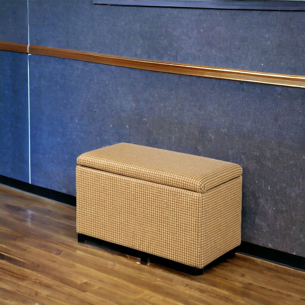 17" Yellow and Brown Upholstered Faux Leather Bench with Flip top-1