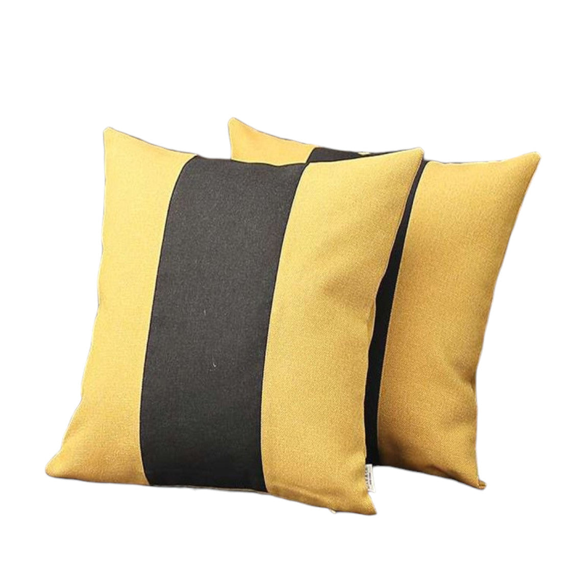 Set Of Two 18" X 18" Yellow And Black Geometric Zippered Handmade Polyester Throw Pillow-1