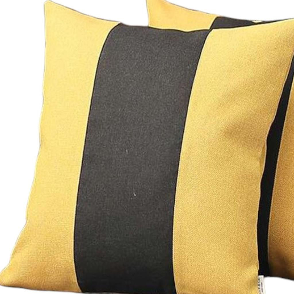 Set Of Two 18" X 18" Yellow And Black Geometric Zippered Handmade Polyester Throw Pillow-3