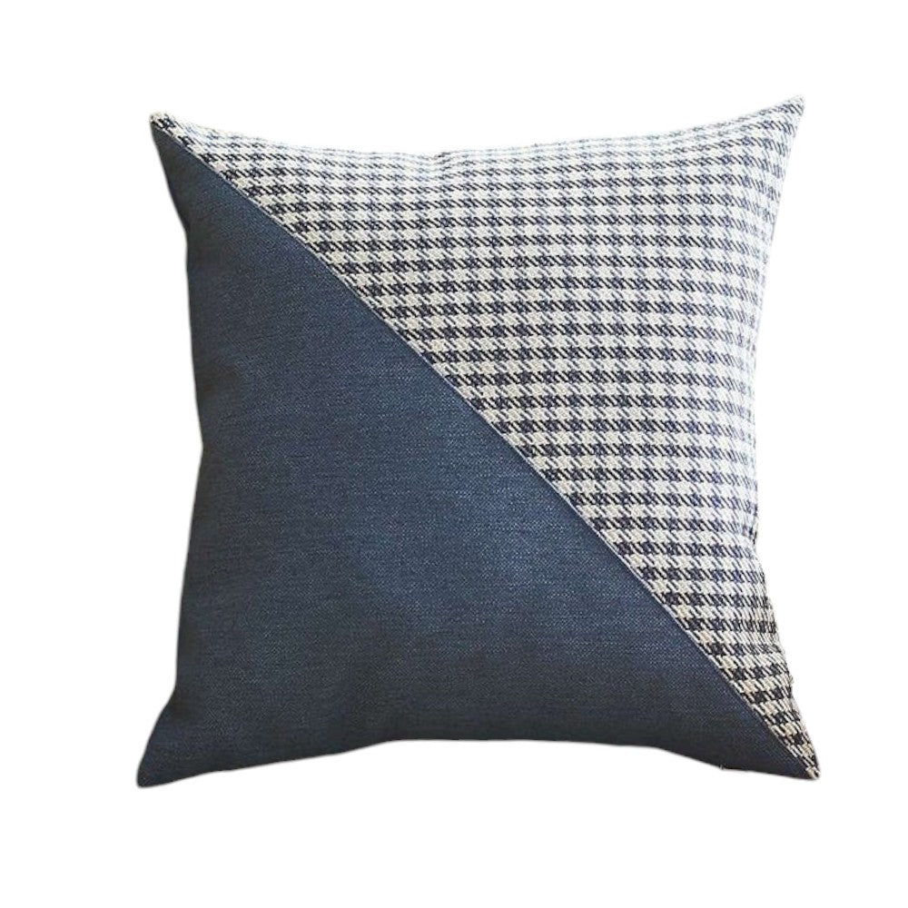 Set of Four 18" Blue and White Houndstooth Fabric Throw Pillows-1
