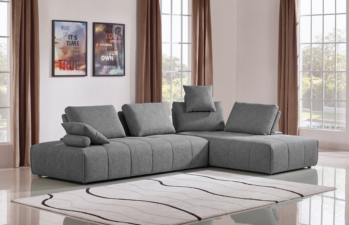 Gray Polyester Modular L Shaped Two Piece Sofa and Chaise Sectional And Toss Pillows-4