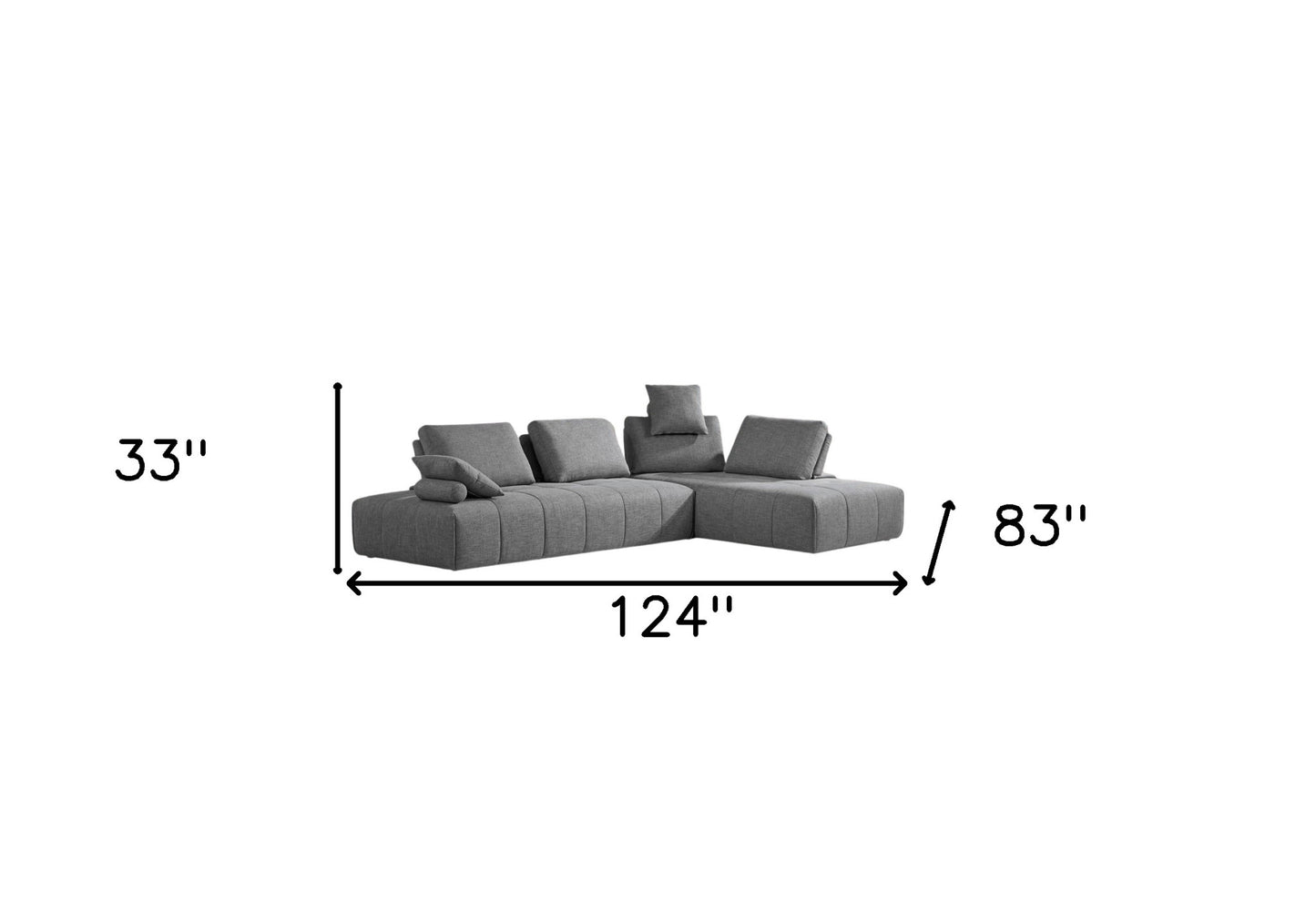 Gray Polyester Modular L Shaped Two Piece Sofa and Chaise Sectional And Toss Pillows-5