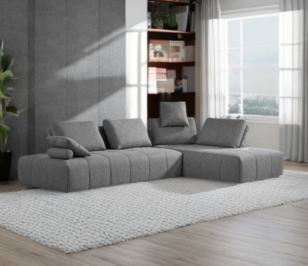 Gray Polyester Modular L Shaped Two Piece Sofa and Chaise Sectional And Toss Pillows-7