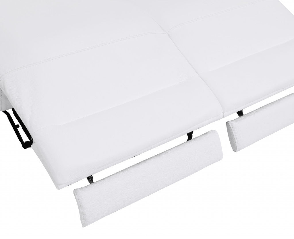 83" White Italian Leather USB Reclining Sofa With Chrome Legs-6