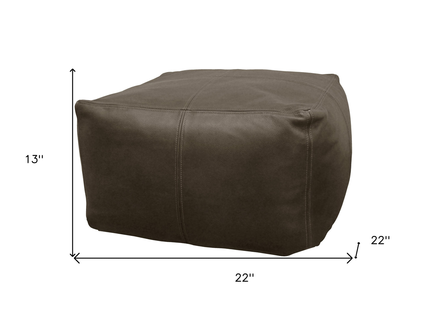 22" Gray Brown Distressed Leather Pouf Ottoman-5