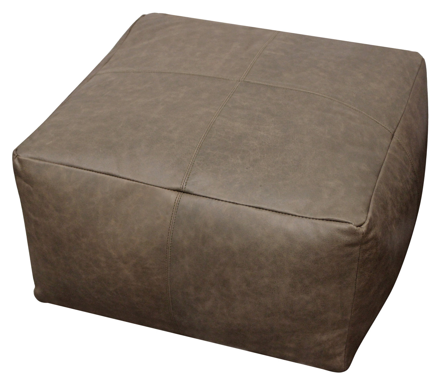 22" Gray Brown Distressed Leather Pouf Ottoman-1