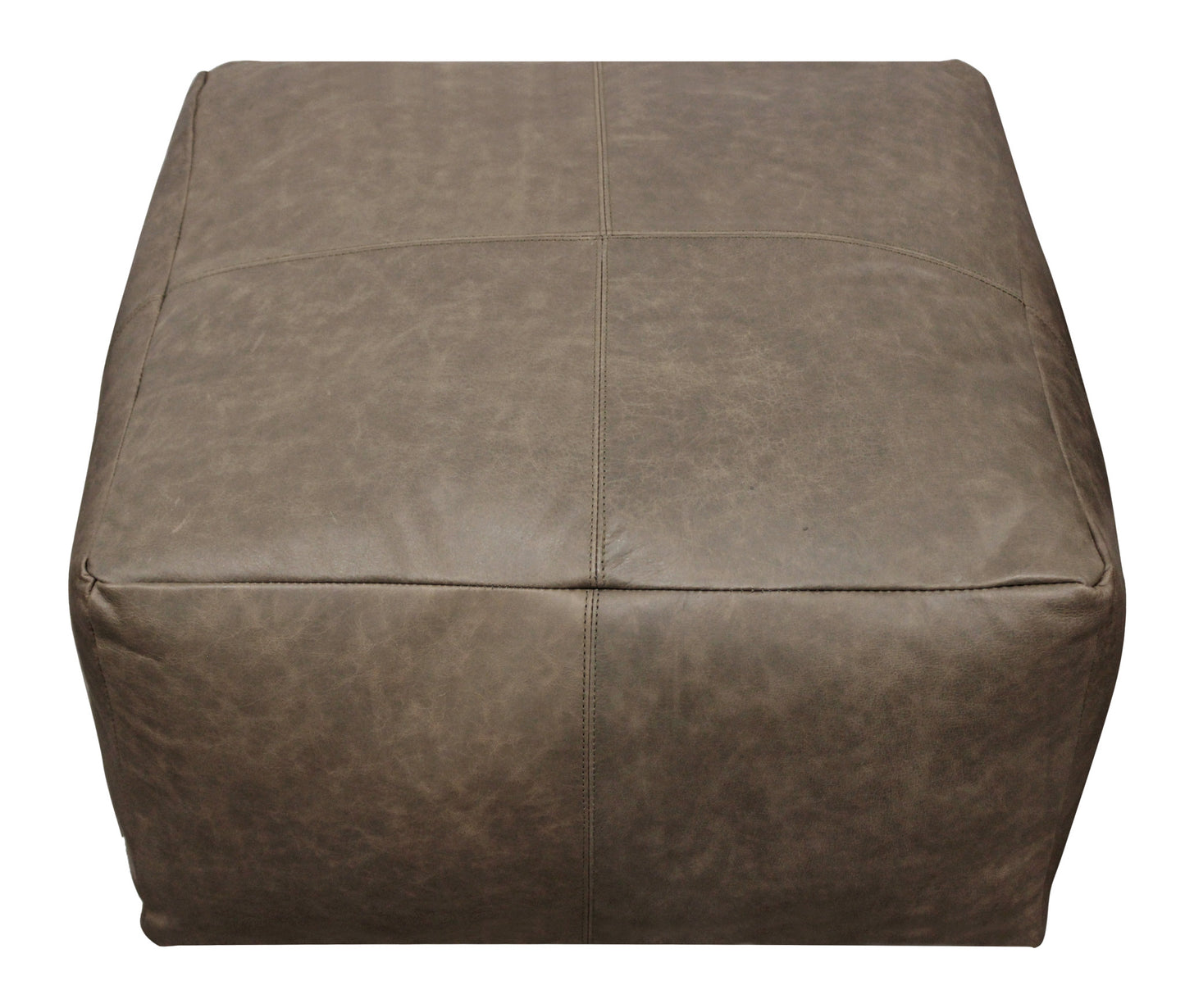 22" Gray Brown Distressed Leather Pouf Ottoman-2