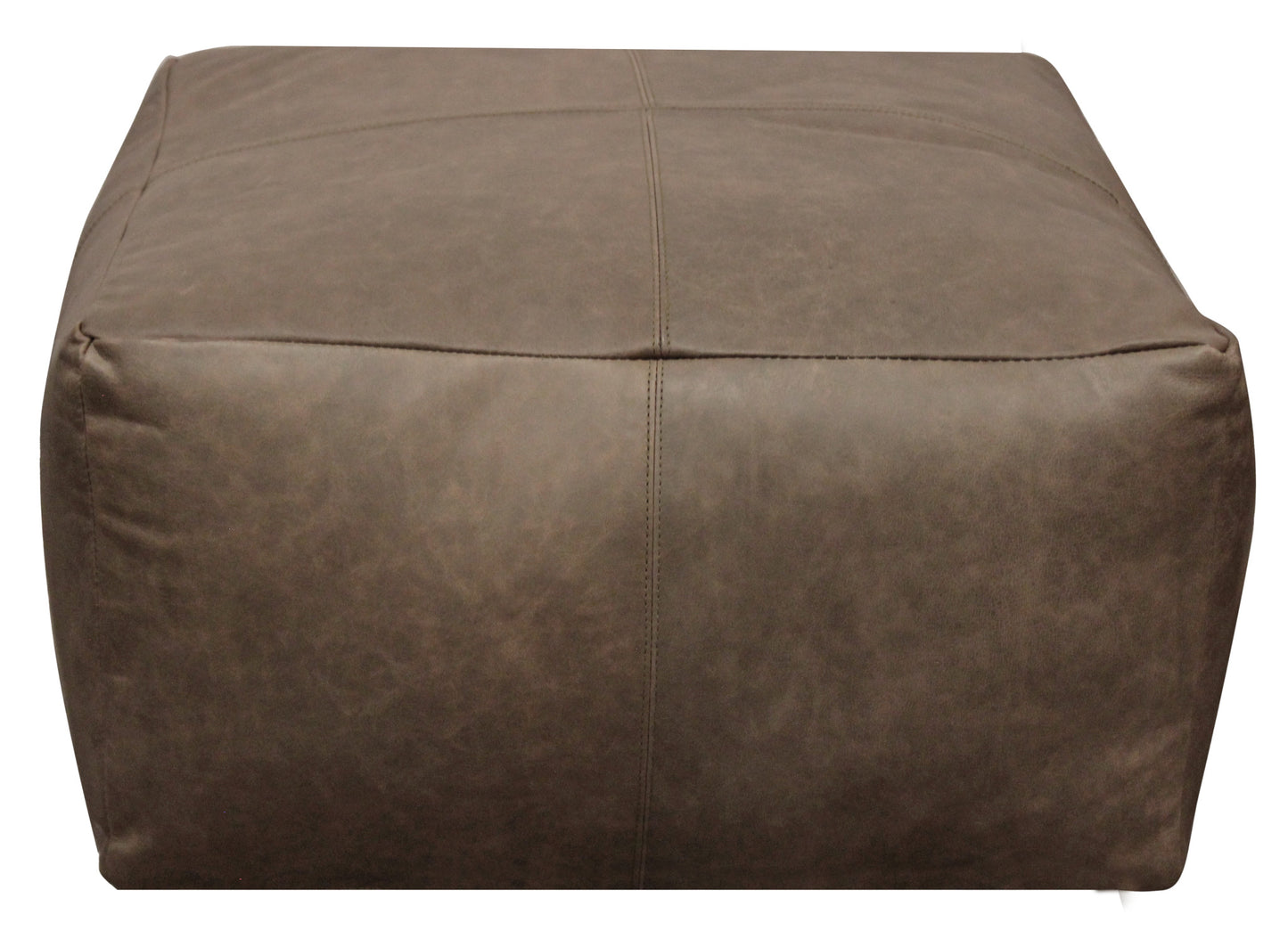 22" Gray Brown Distressed Leather Pouf Ottoman-4