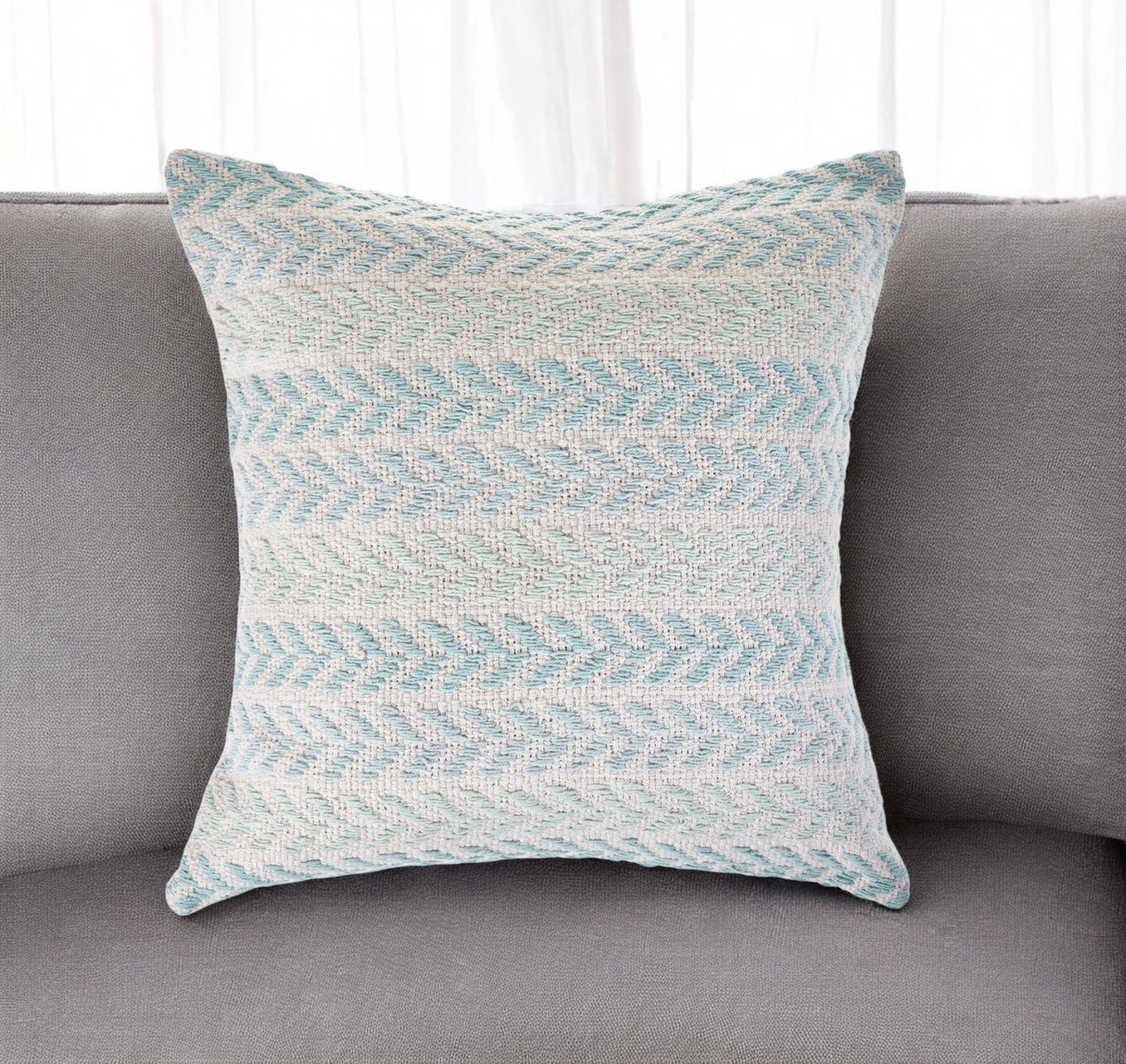18" Light Blue And White Chevron Cotton Throw Pillow-0