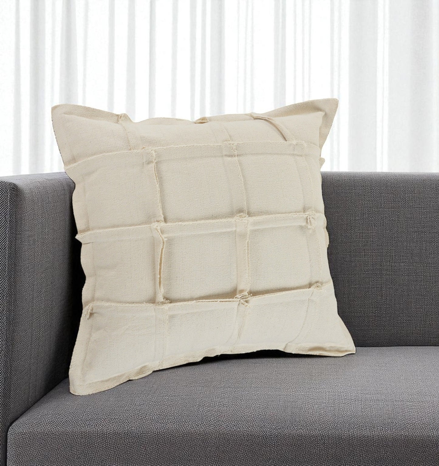 20" Beige Cotton Throw Pillow-0