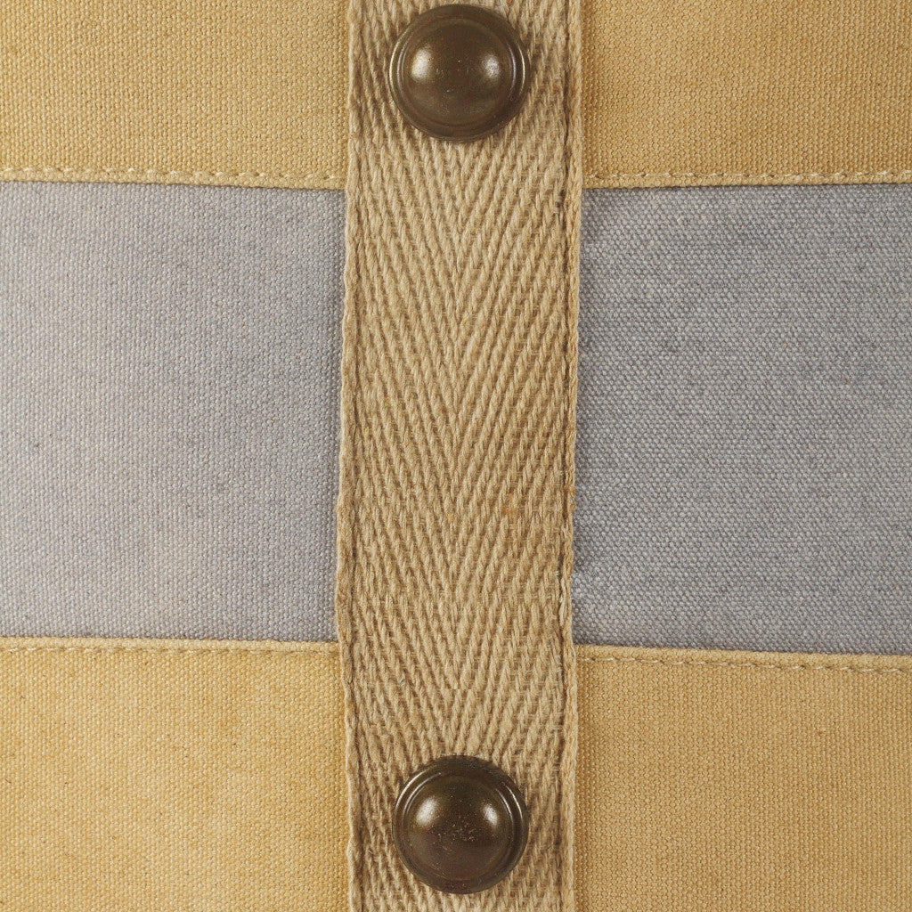 16" Tan Cotton Cylinder Striped Pouf Ottoman-6