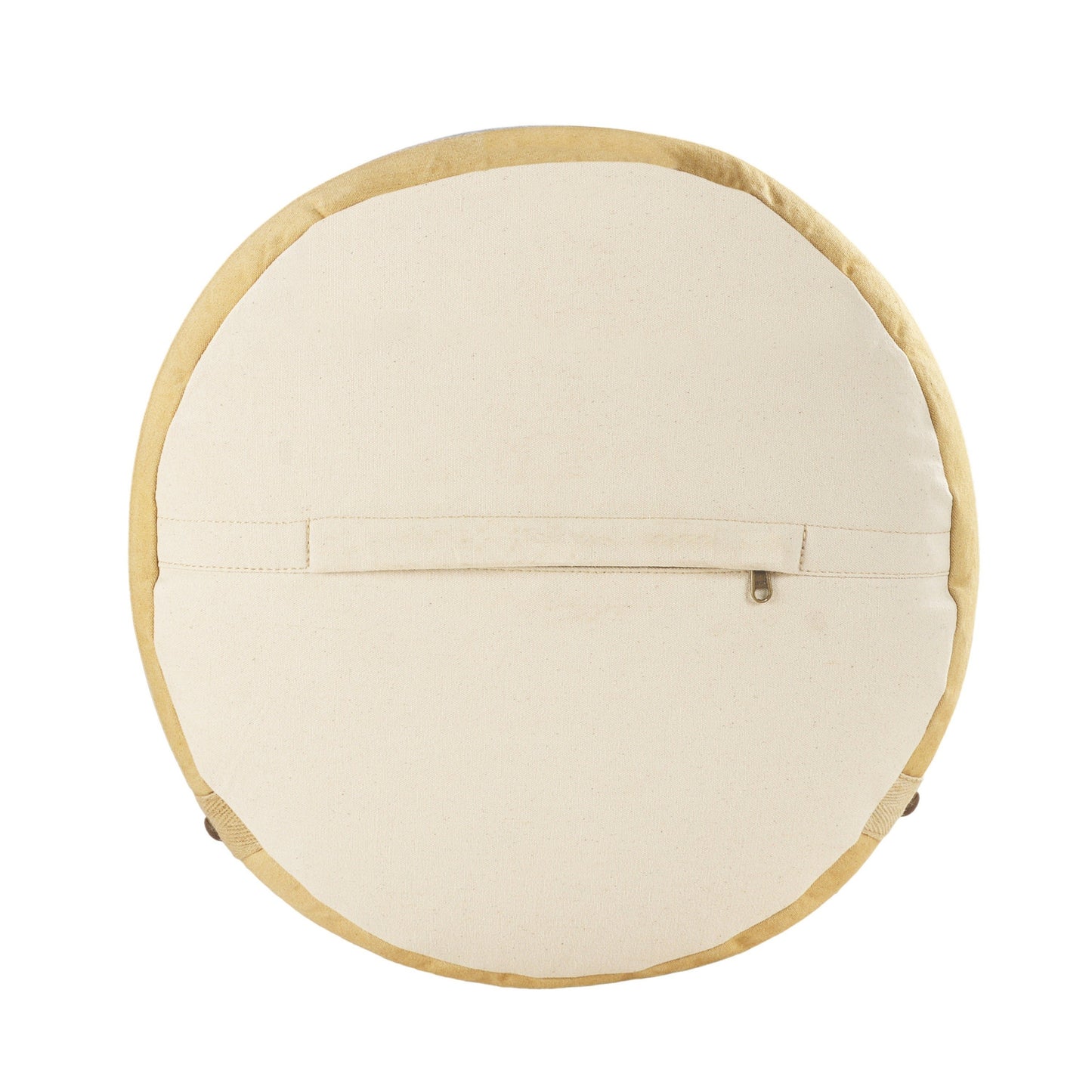 16" Tan Cotton Cylinder Striped Pouf Ottoman-1