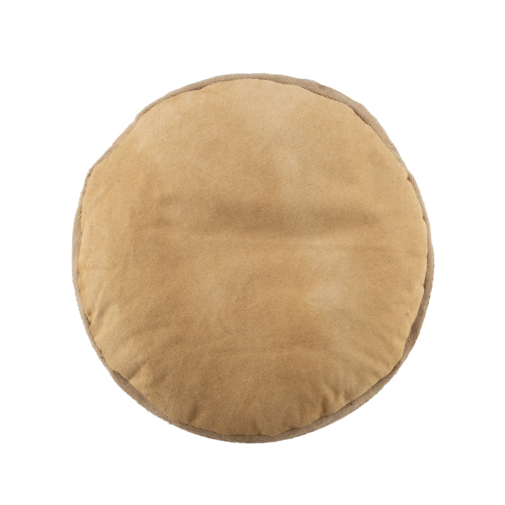 16" Tan Cotton Cylinder Striped Pouf Ottoman-2