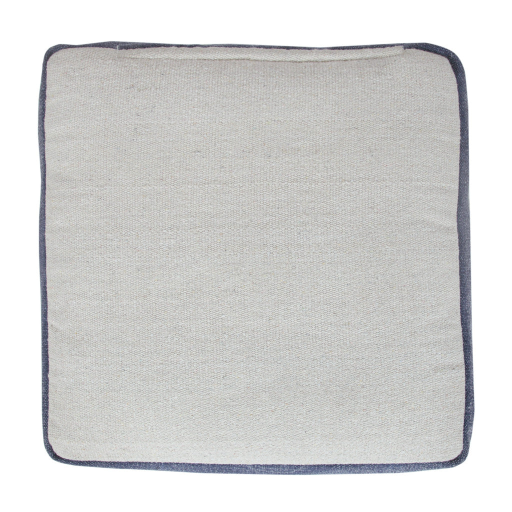 18" Natural And Navy Blue Cotton Medallion Pouf Ottoman-5