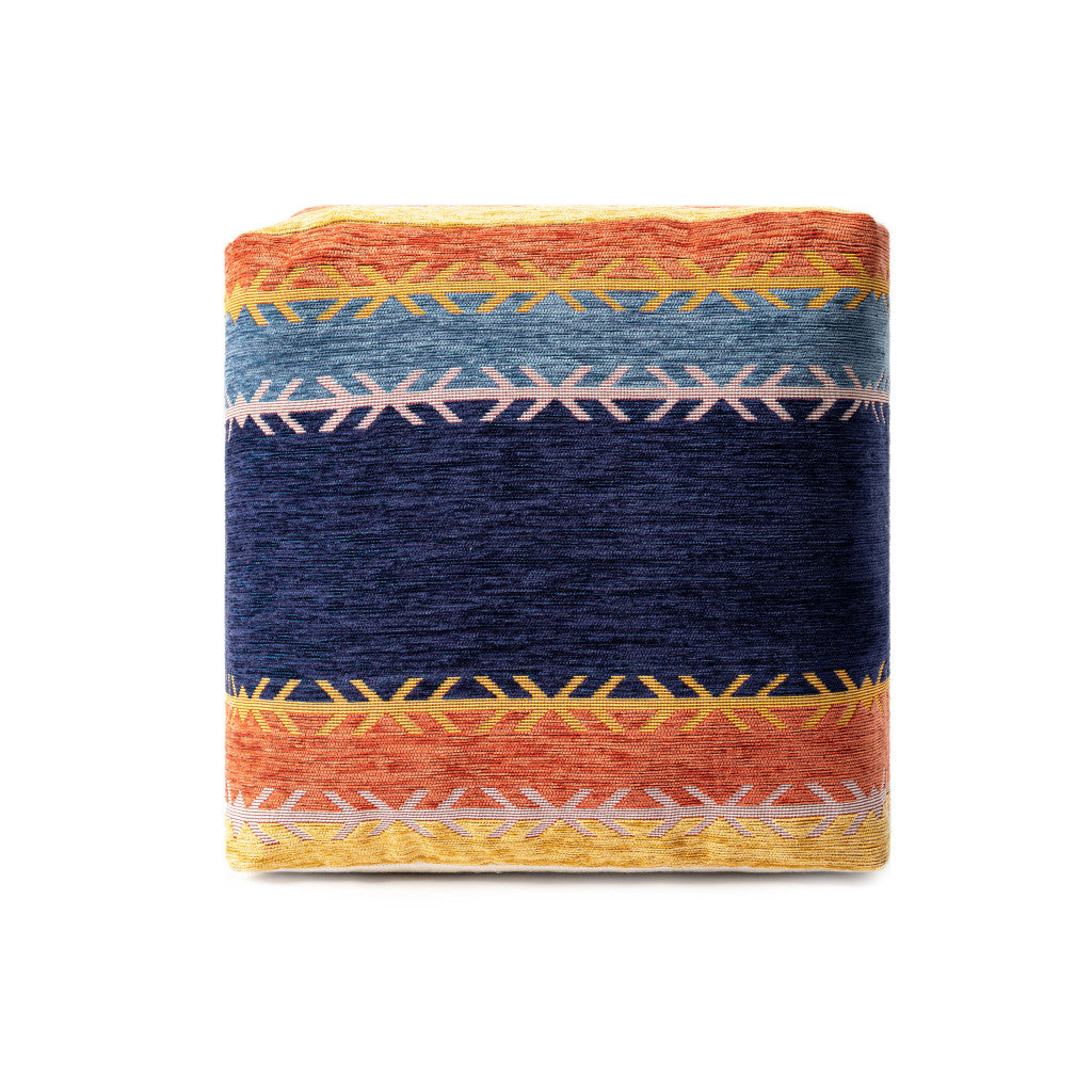 18" Blue And Orange Polyester Blend Striped Pouf Ottoman-4
