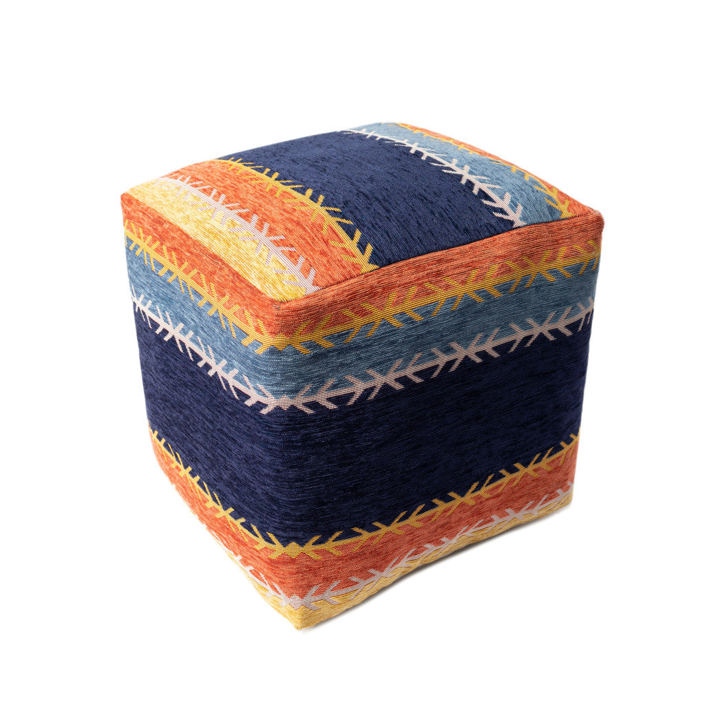 18" Blue And Orange Polyester Blend Striped Pouf Ottoman-2