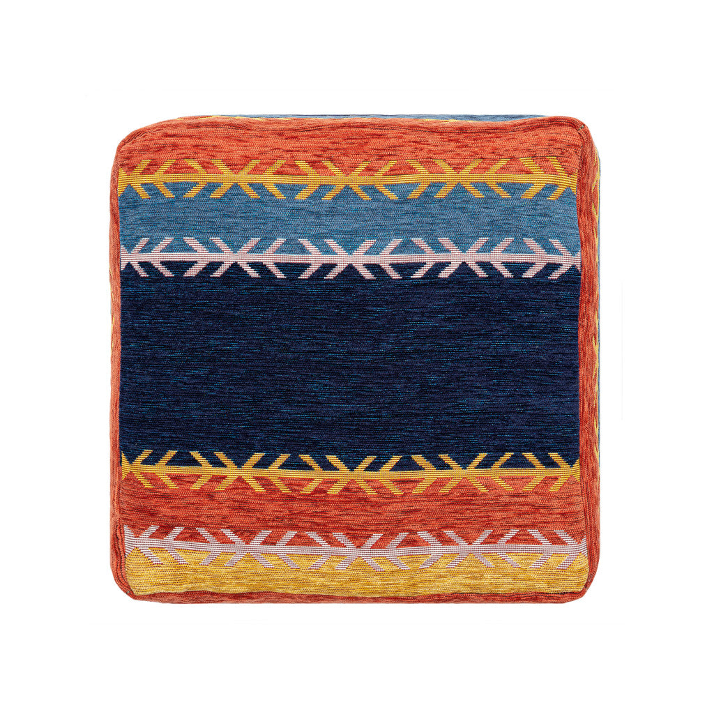 18" Blue And Orange Polyester Blend Striped Pouf Ottoman-5