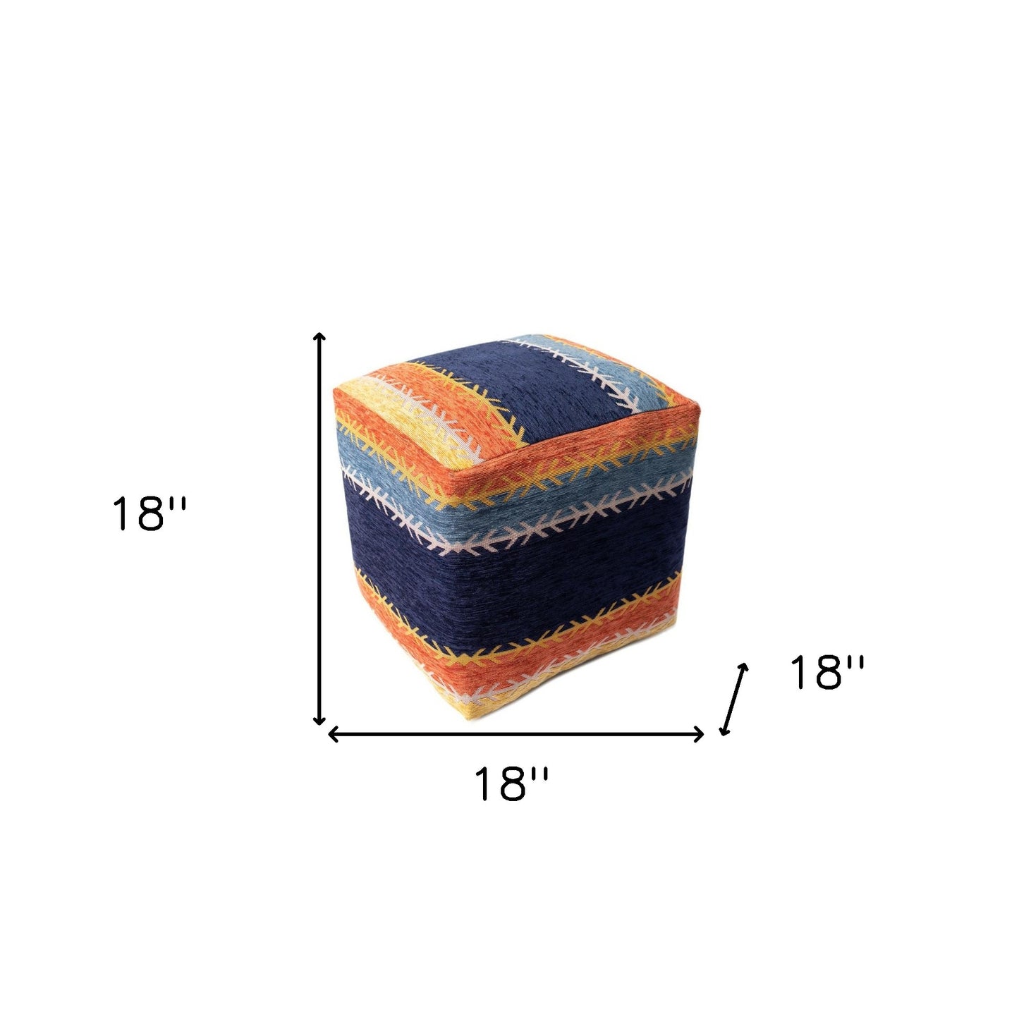 18" Blue And Orange Polyester Blend Striped Pouf Ottoman-7