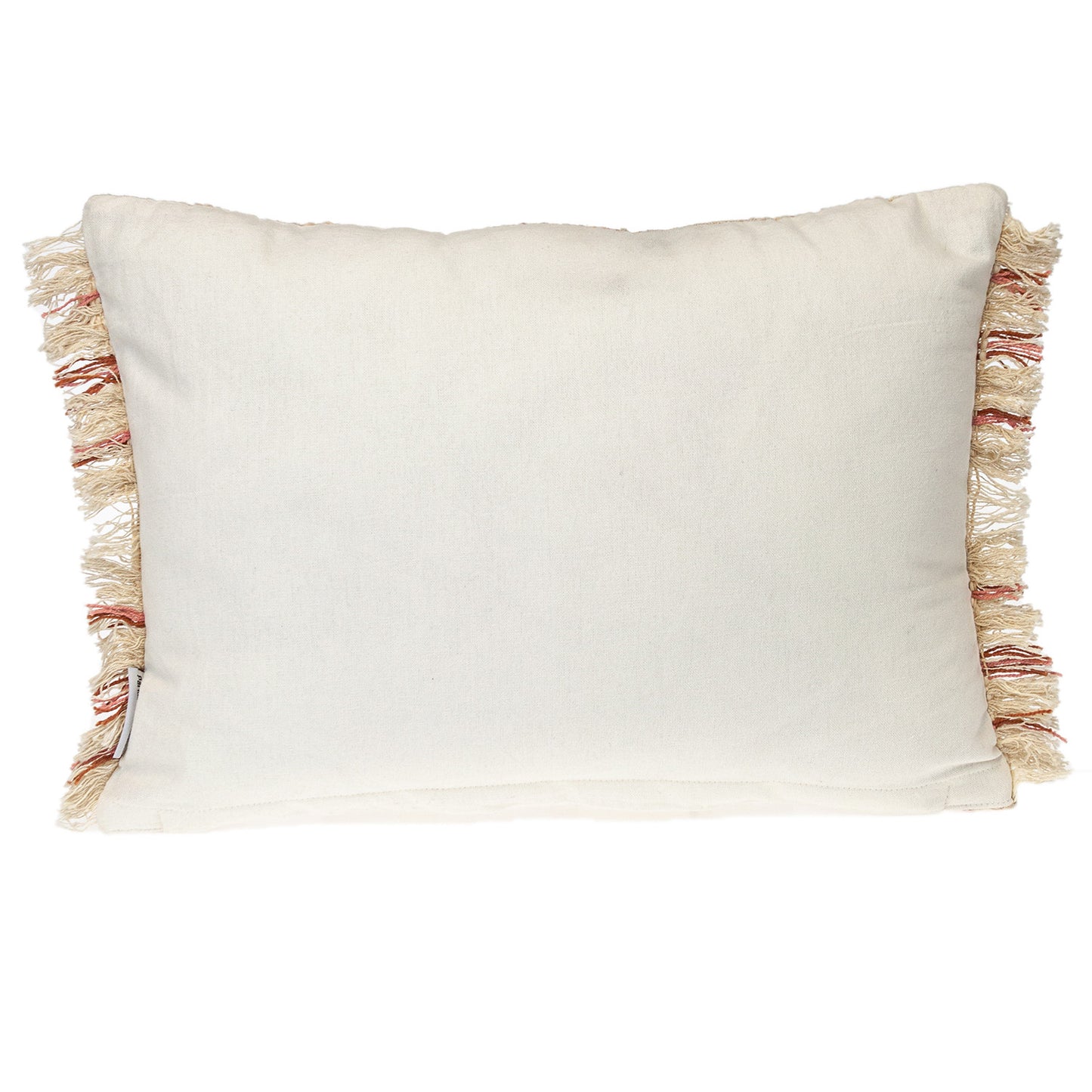 14" X 20" Beige and Pink Striped Cotton Throw Pillow With Fringe-2