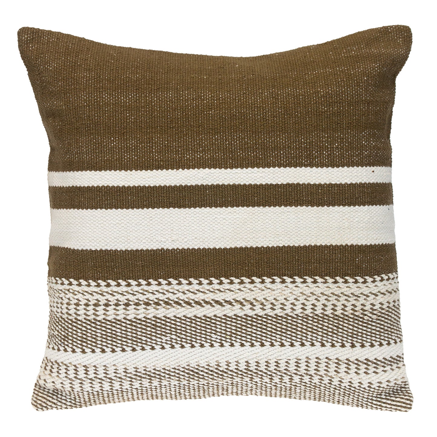 18" Brown And White Cotton Striped Throw Pillow-1