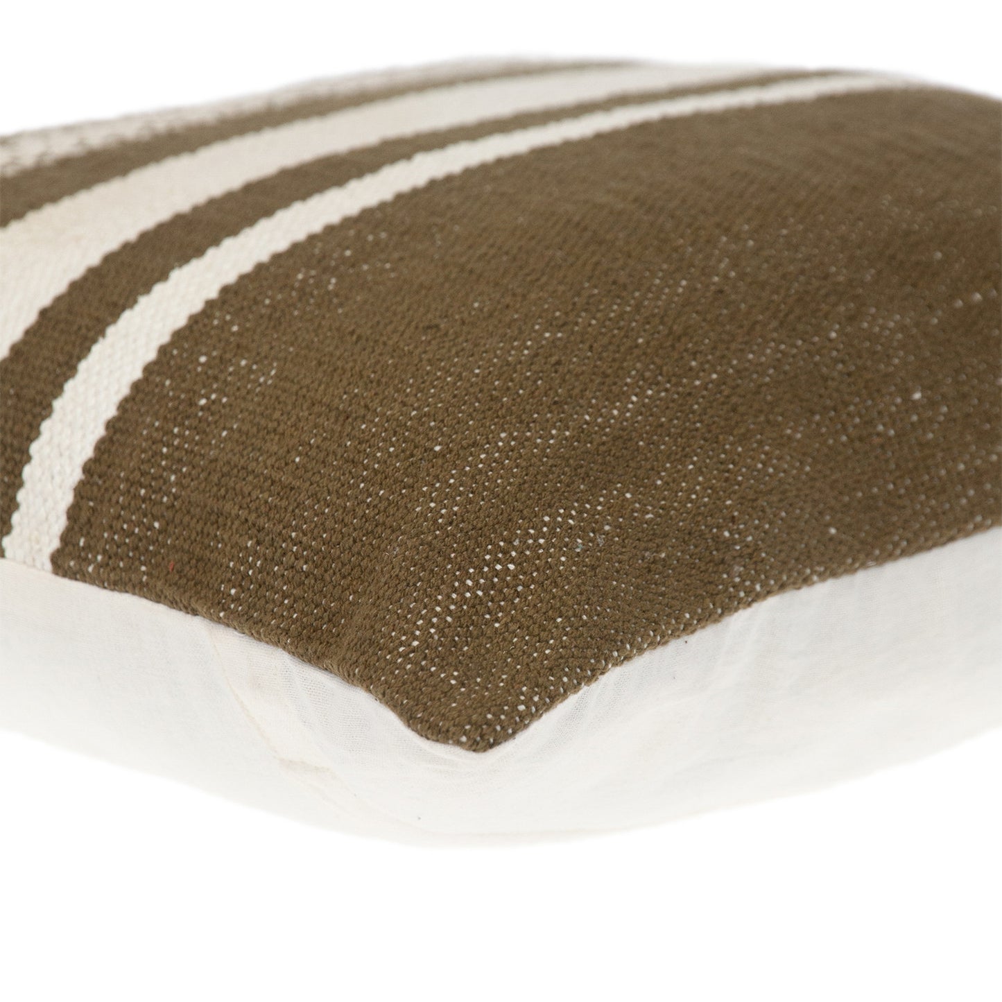 18" Brown And White Cotton Striped Throw Pillow-4