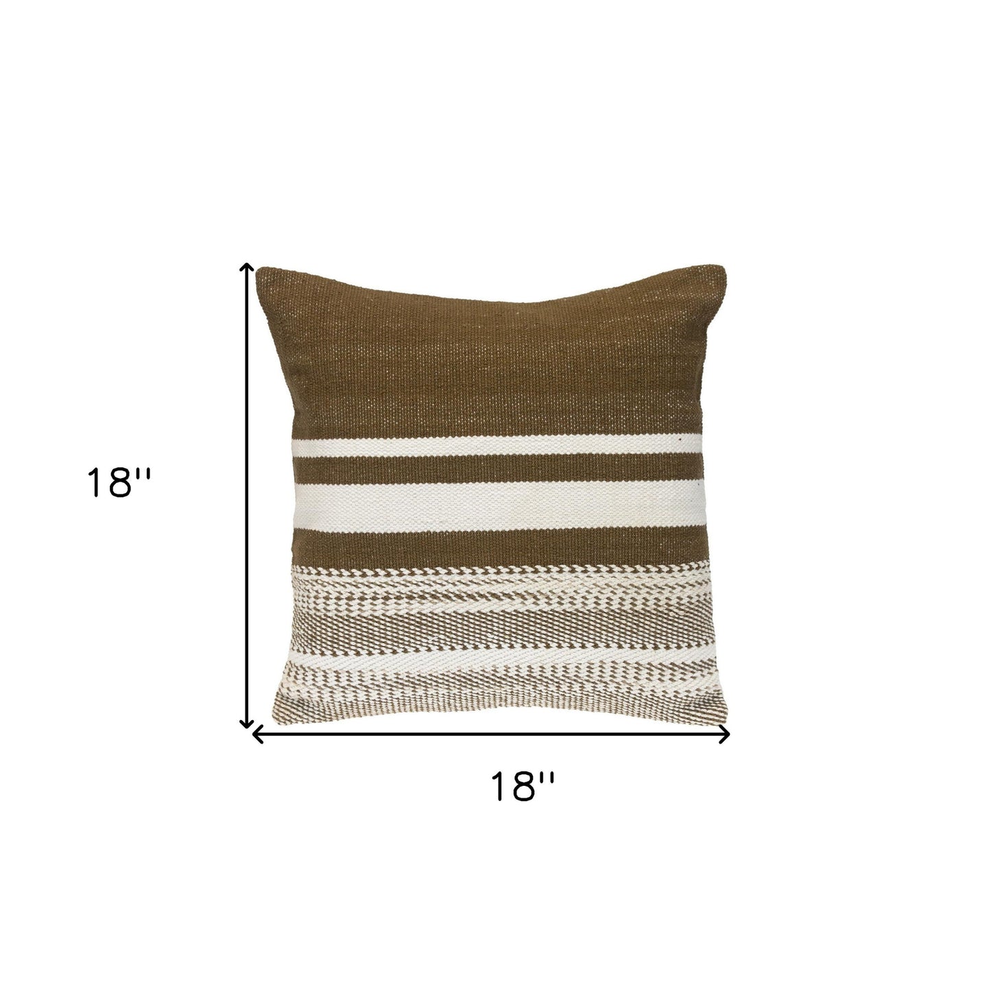 18" Brown And White Cotton Striped Throw Pillow-7