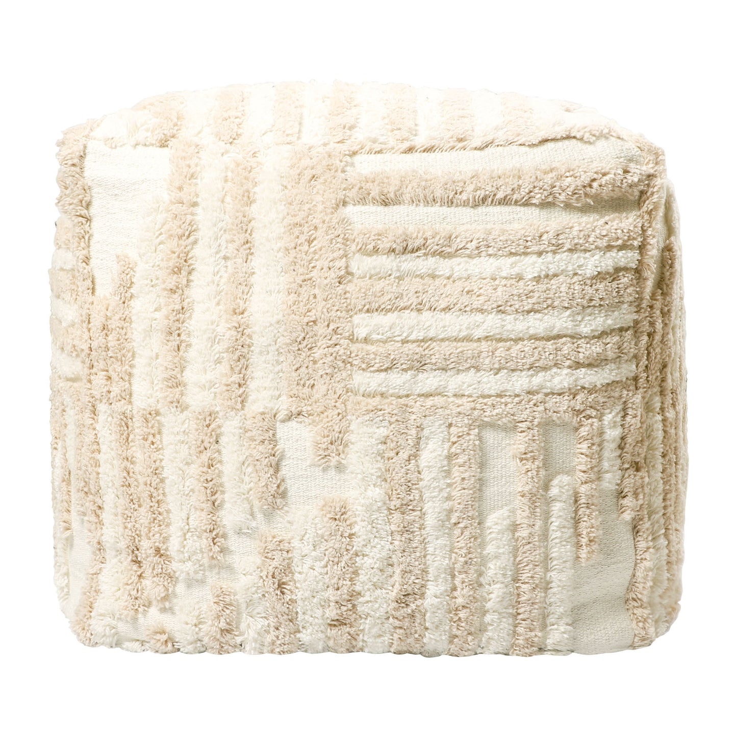 18" Beige Cotton Cube Striped Pouf Ottoman-1